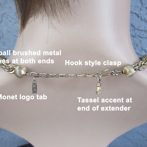 Monet 14 inch choker necklace plus 2 inch extender, Twisted gold link style, VTG - Picture 3 of 13